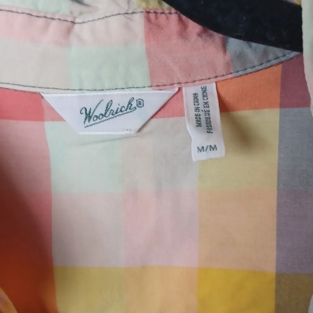 Woolrich Plaid Button-Up Short Sleeve Shirt, Pink, Gold, M, 21